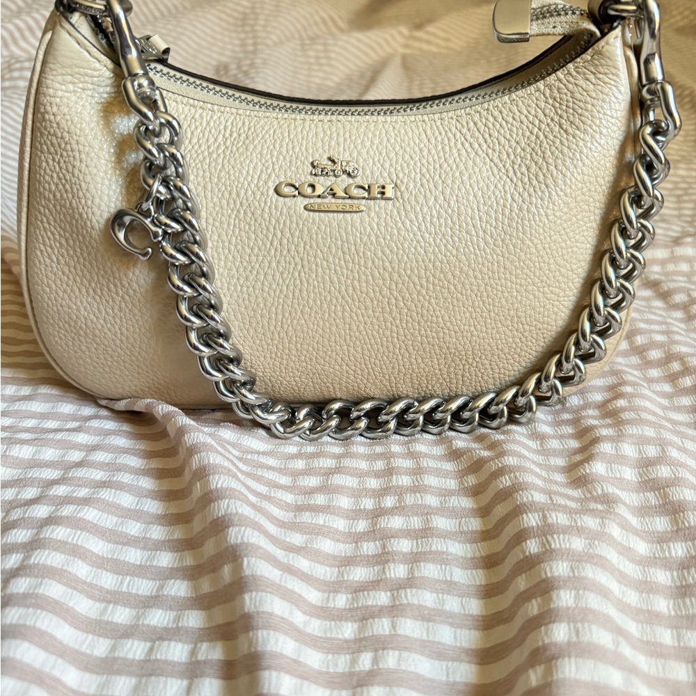 Coach Cream Silver Chain Shoulder Bag